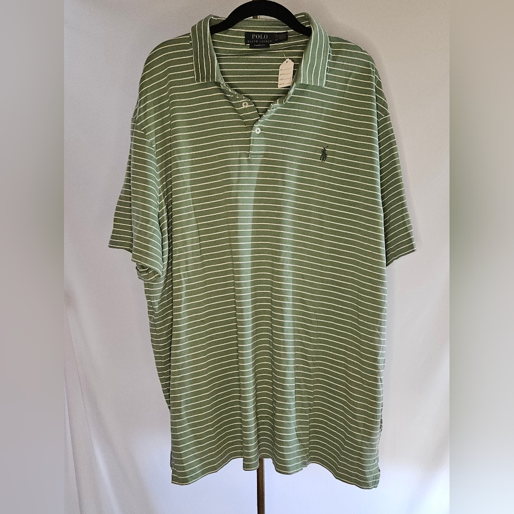 Polo Ralph Lauren Classic Fit Green & White Striped Polo Shirt